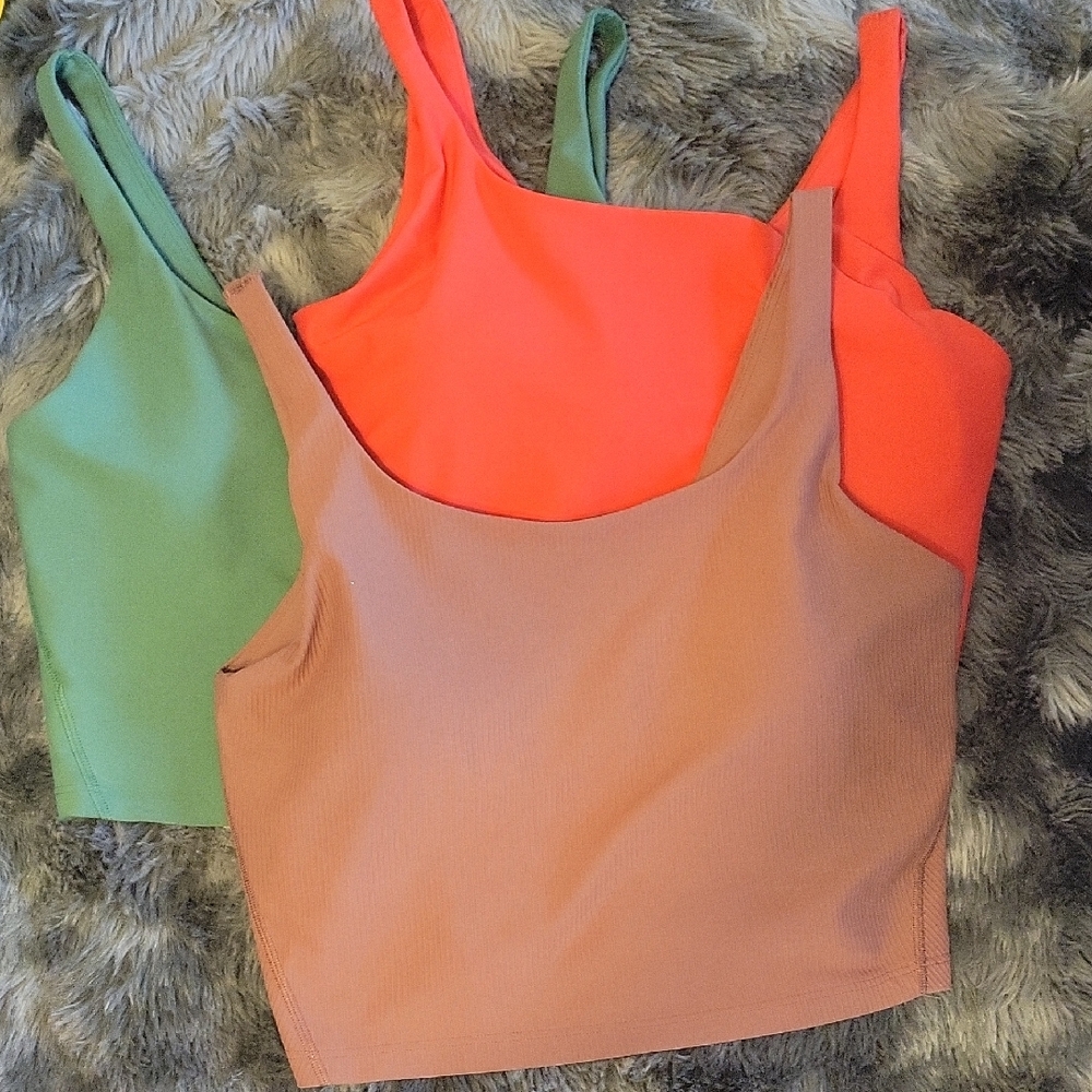 Old Navy Neon Coral, Dusty Rose & Sage Cropped Sports Tank Trio
